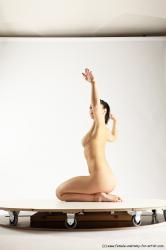 Nude Woman White Sitting poses - ALL Slim long black Sitting poses - on knees Multi angle poses Pinup